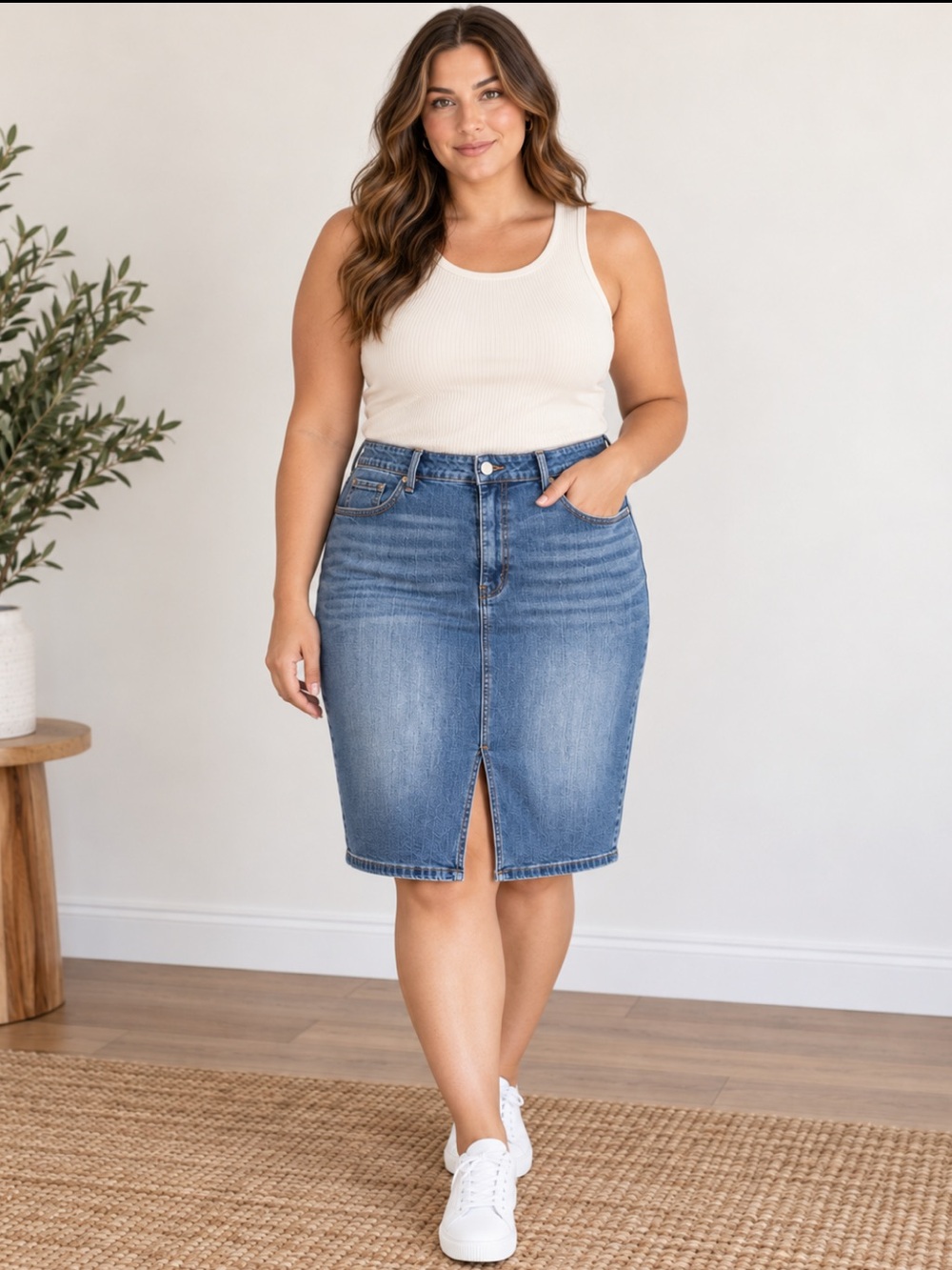 Judy Blue Denim Skirt Women’s 3XL Medium Wash Stretch Knee Length Pencil